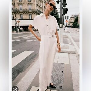Zara NWT wide leg belted jumpsuit ecru 3278/957